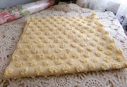 puffy gold pops vintage chenille fabric, boho style sewing material for handmade chenille quilts & crafts, 20" x 24" piece