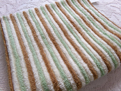 vintage striped chenille fabric in cocoa puff & mint green velvety soft stripes, 18" x 24" cut piece