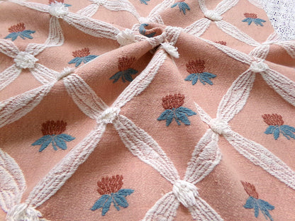 Pineapple Floral Vintage Woven Fabric Textured Chenille Button Design 23" x 20" Reversible