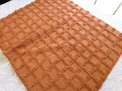 nutmeg pumpkin spice chenille fabric, 21" x 14" boho vintage style sewing material for quilts, crafts in simple windowpane tufted design