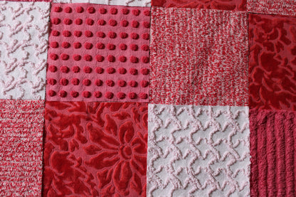 Cupid's Kisses Chenille & Velvet Craft Squares Set from Vintage Bedspread Fabric, 16 Blocks, 6" inch in Pink, Red