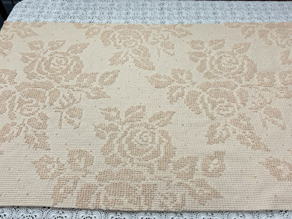 Neutral Vintage Chenille Fabric, Autumn Wheat Cabbage Roses & Dots, 18x28" Piece