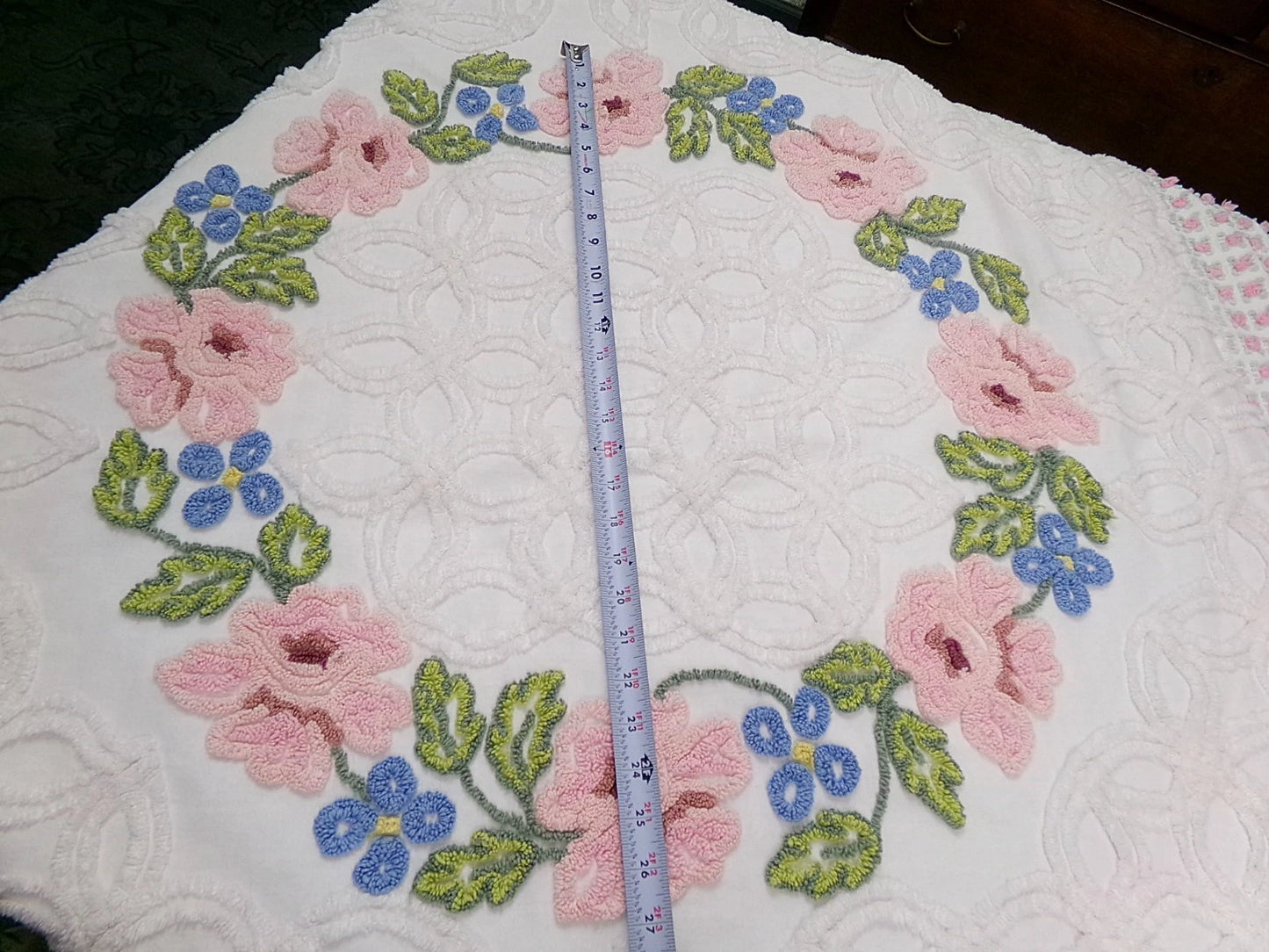 Vintage Floral Quilt Handmade from Shabby Chenille Bedspread Fabrics 52x45.5"