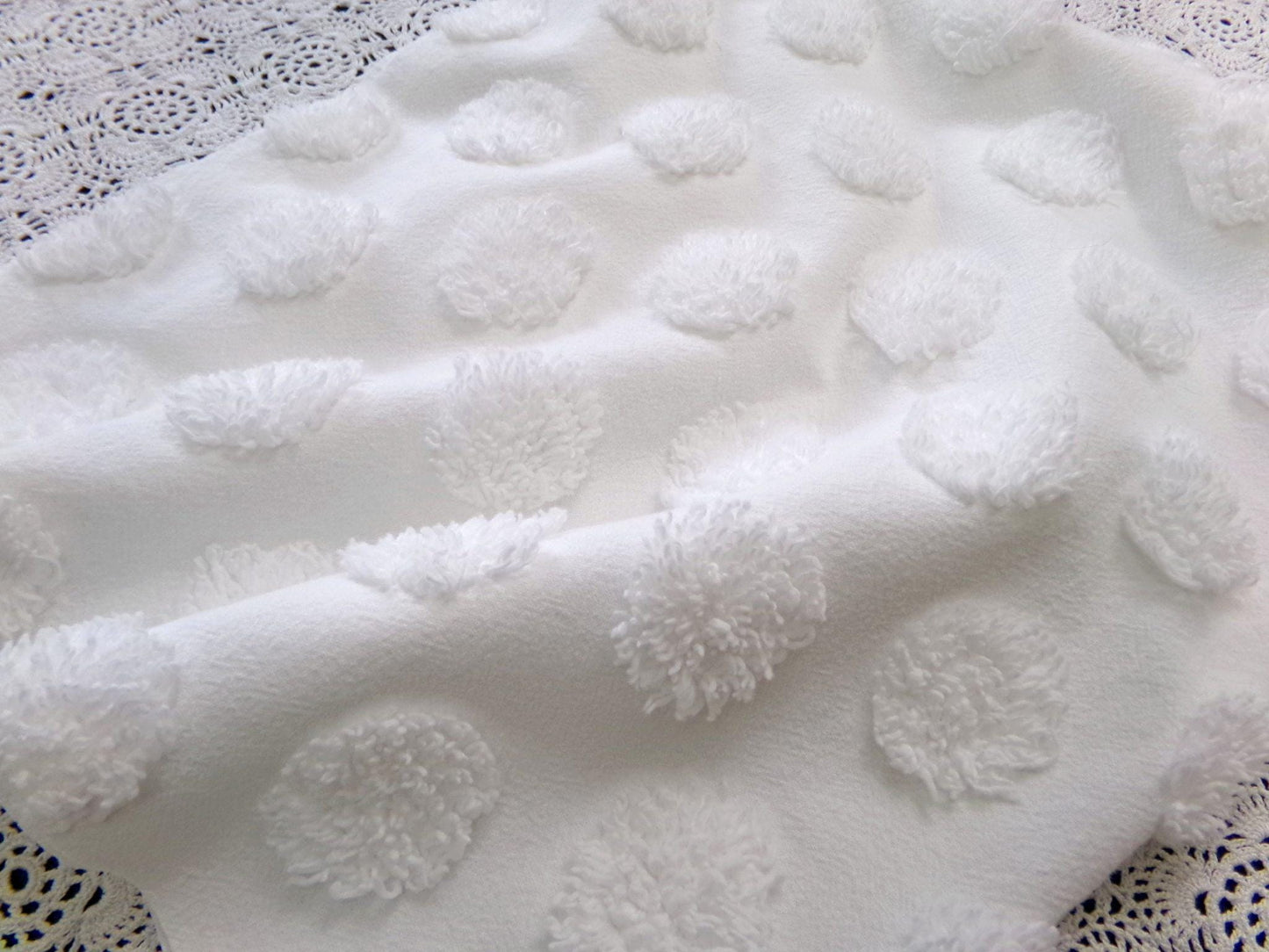 Simple Coin Pops Vintage Style Chenille Fabric Big White Dots 18x24" Quilt Material
