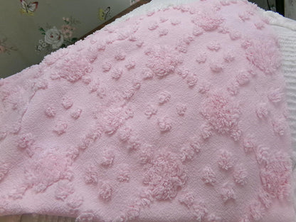 Soft Pink Vintage Style Chenille Fabric, Diamond Lattice Pops, 18x24" Piece