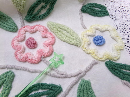 cottage style vintage chenille bedspread fabric 17x24" blue white floral