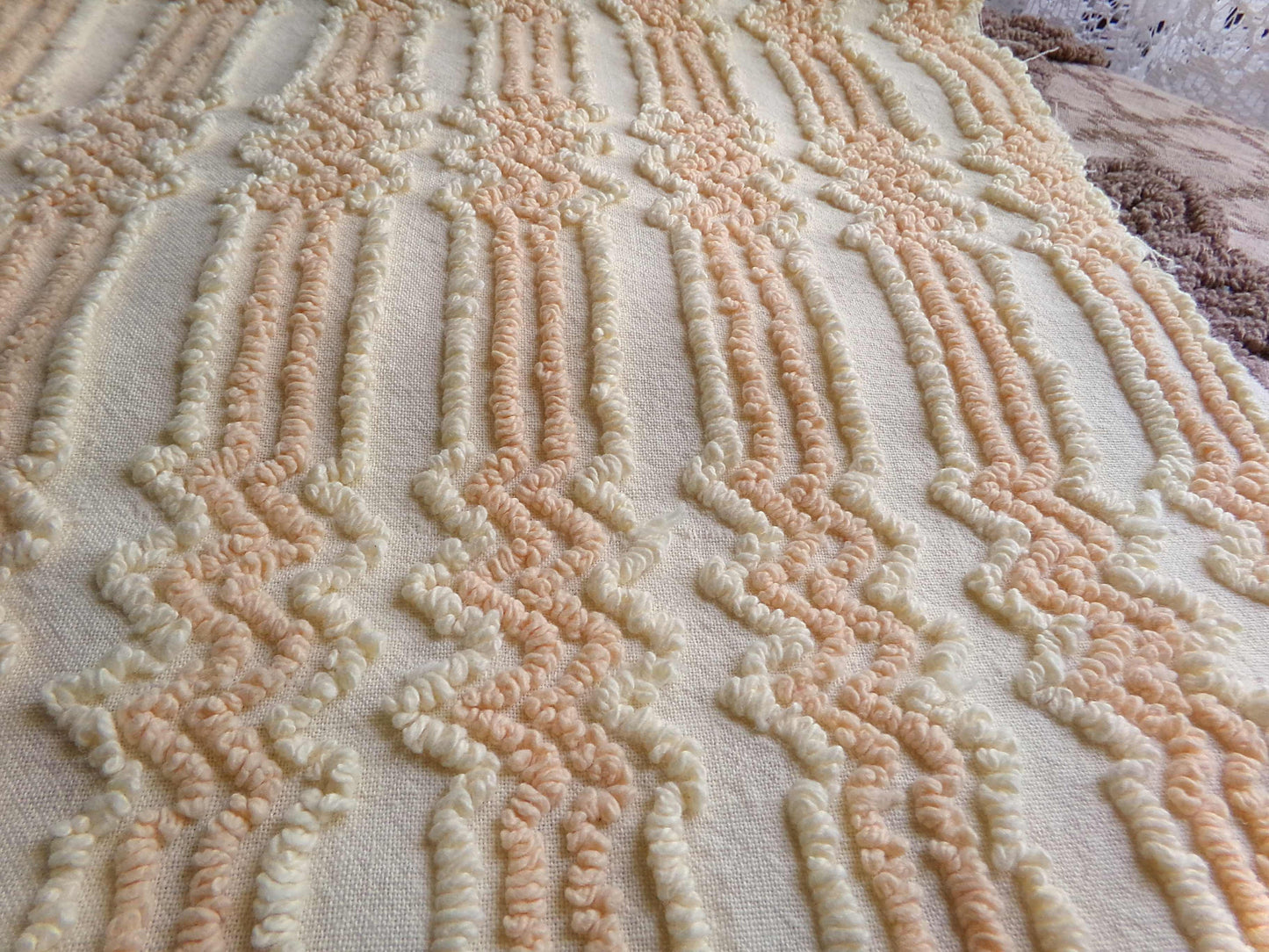 cosmic vintage chenille fabric in fantastic yellow lightning strike pattern, 16" x 27" cut fabric piece w/ needletuft zig zag zaps