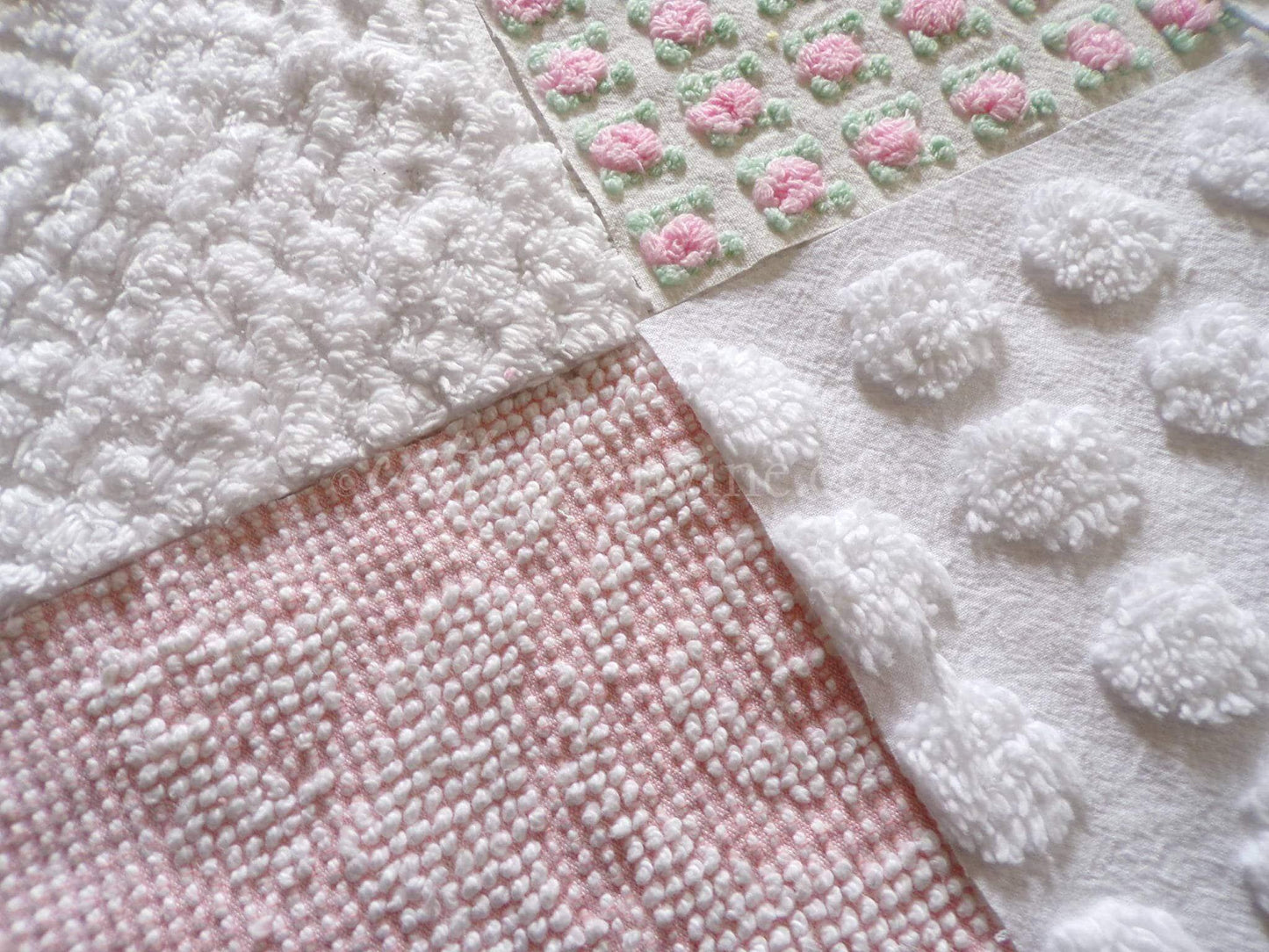 Cottage Classics Chenille Quilt Squares Set from Vintage Bedspread Fabric, 16 Blocks, 6" inch