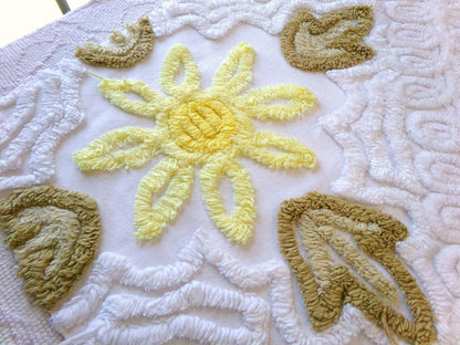 shabby sunflower vintage chenille fabric, 25" x 20" cut piece of quilt material for crafts, sewing