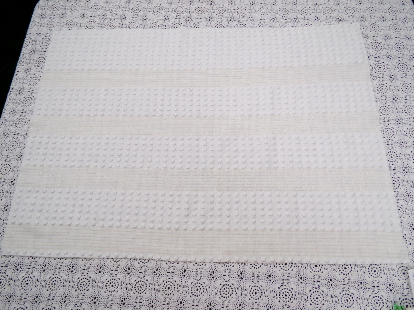 Vintage White Chenille Fabric Multisize Stripe Pops & Gold Metallic Accent, 18"x24"