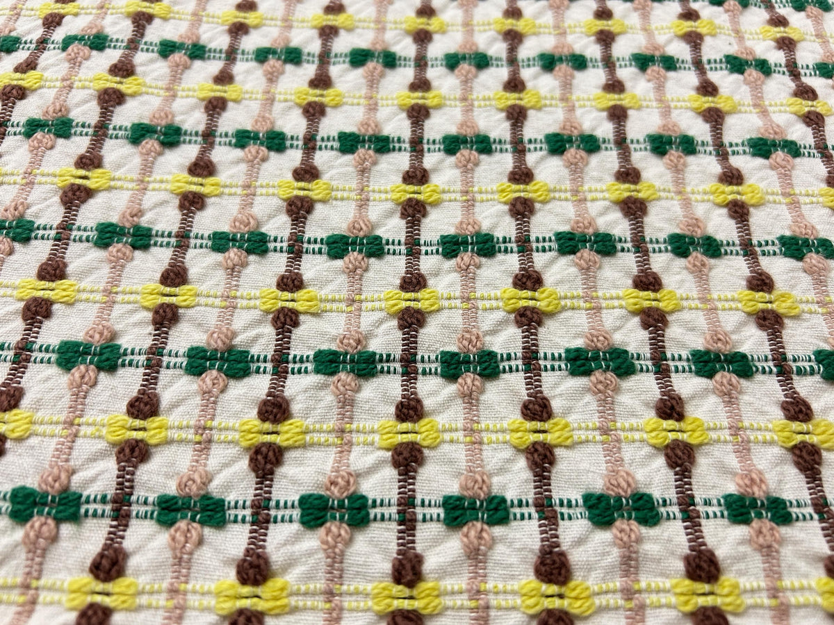 Mod Vintage Woven Chenille Fabric 21x25, Bates Bowtie Geometric Quilt Material
