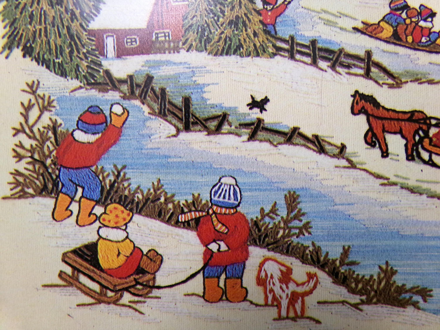 WINTER DAYS Vintage Crewel Embroidery Kit Paragon Needlecraft 0515 Whimsical Snow Scene, Adele Veres Design
