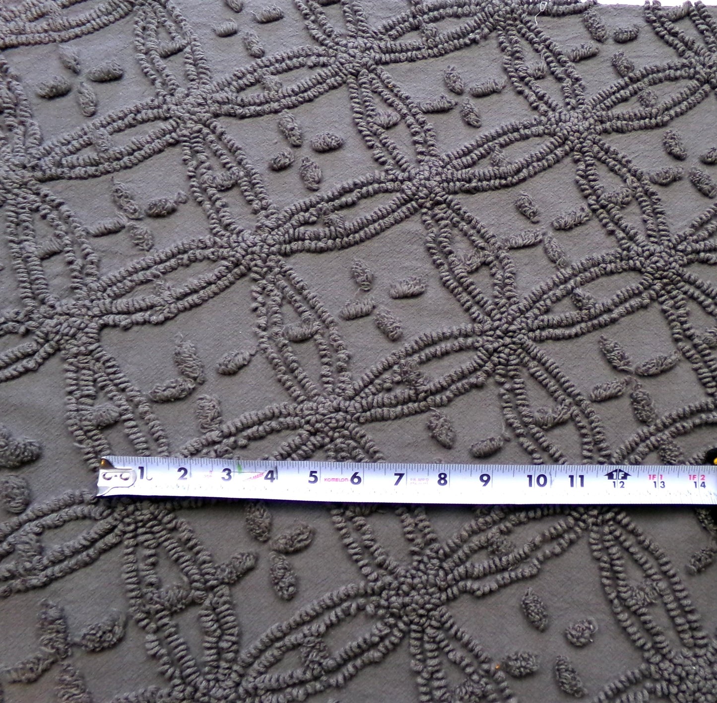 mystic moody grey chenille fabric, 18" x 25" piece of modern vintage style cotton sewing material, upcycle into pillows, quilts