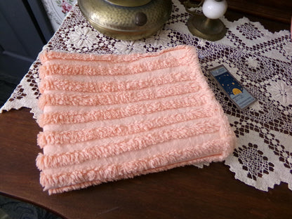 Peach Vintage Chenille Bedspread Fabric, Plush Tufted Lines, 16" x 28" piece