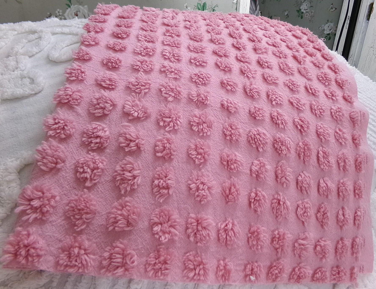Pink Puffer Pops Vintage Chenille Fabric, Windswept Bobble Tufts, 18x24"