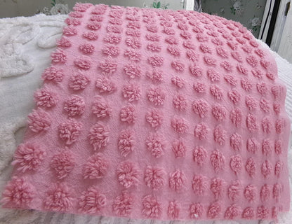 Pink Puffer Pops Vintage Chenille Fabric, Windswept Bobble Tufts, 18x24"
