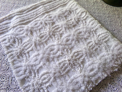 Vintage Chenille Fabric Material, 14.5" x 23" inch Piece, Elaborate Needletufting in Wedding Ring Pattern