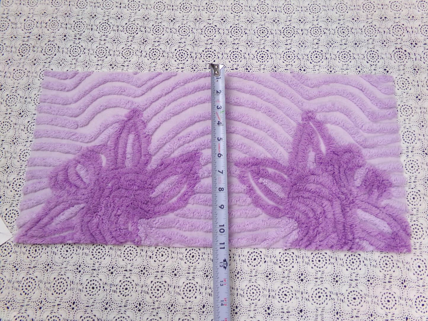 Lilac Floral Vintage Chenille Bedspread Fabric Piece 10.75x22" Plush Sewing Material