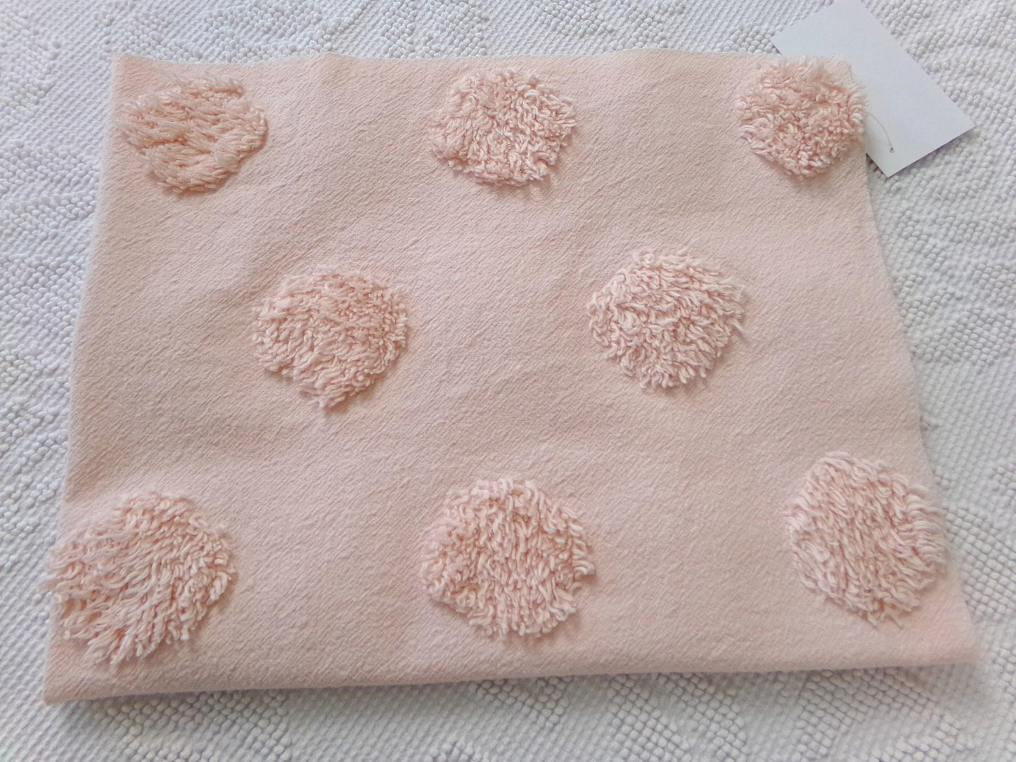 blush pink vintage style chenille fabric, large dot quilt sewing material, 18" x 24" piece