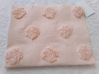 blush pink vintage style chenille fabric, large dot quilt sewing material, 18" x 24" piece