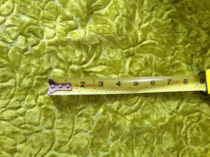 Vintage Cut Velvet Fabric, Bewitching Golden Green Shimmer Sculpted Florals, 24" x 18" inch Piece