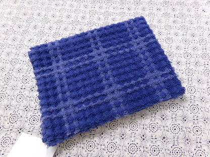 Midnight Blue Vintage Chenille Fabric Textured Plaid Sewing Material 18" x 24"