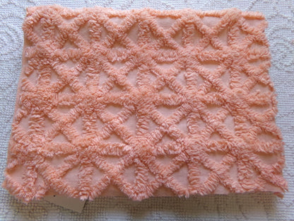 twinkle star vintage chenille fabric, plush peach starbursts, 18" x 24" cut piece of craft, sewing, pillow, quilt material