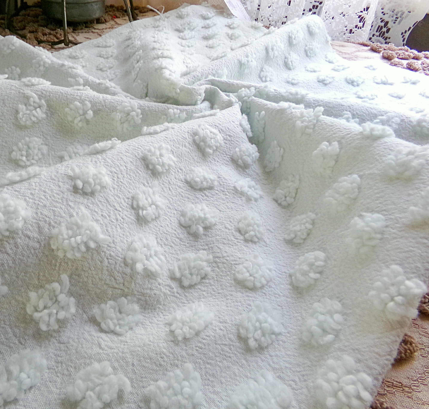 light green chenille fabric, vintage style pops design, 18" x 24" cut piece for quilts, crafts, sewing