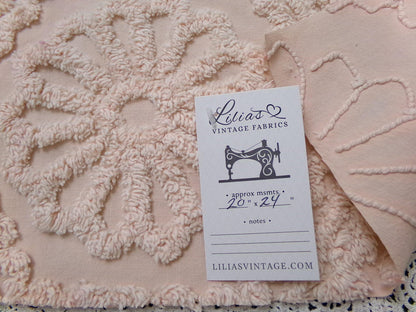 vintage chenille bedspread fabric peach blush daisy medallions 20x24" sewing quilt material