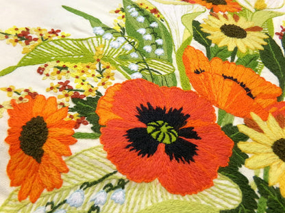 Boho Autumn Bouquet Finished Crewel Embroidery, Vintage Paragon Needlecraft 0408, Floral Wall Art