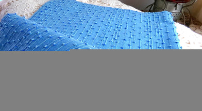 baby raindrops vintage woven chenille fabric, tiny marbleized raised blue dots, 18 x 24"