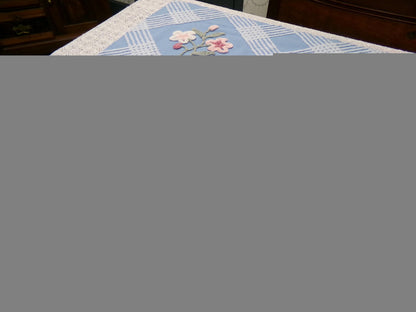 Coastal Floral Vintage Chenille Bedspread Fabric Blue & White 25 x 27" Piece