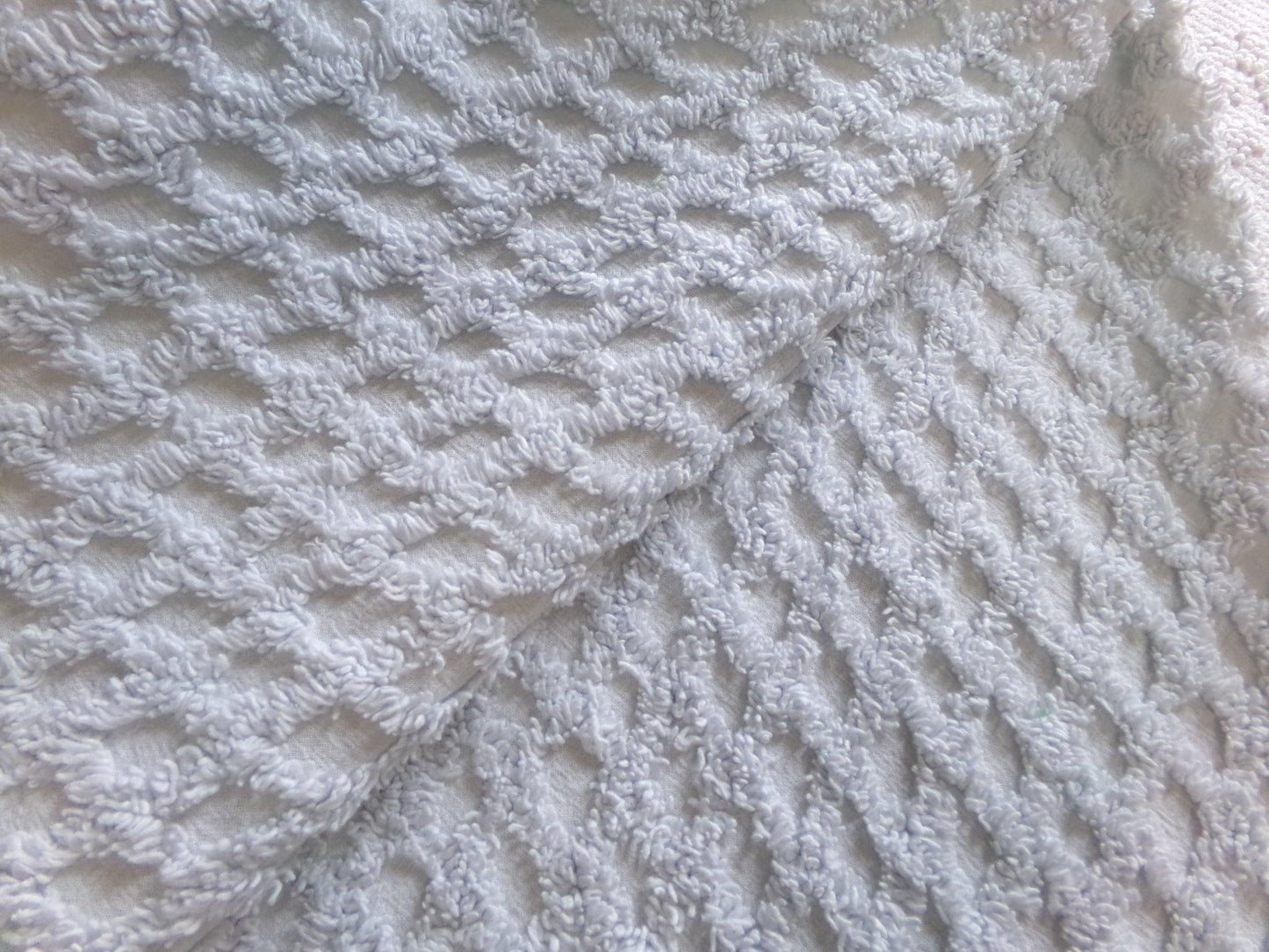 Vintage Cool Blue Chenille Fabric, diamond lattice pattern, sewing craft quilt material, 19" x 24" piece