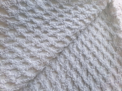 Vintage Cool Blue Chenille Fabric, diamond lattice pattern, sewing craft quilt material, 19" x 24" piece