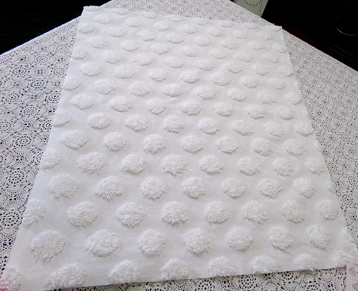 Simple Coin Pops Vintage Style Chenille Fabric Big White Dots 18x24" Quilt Material