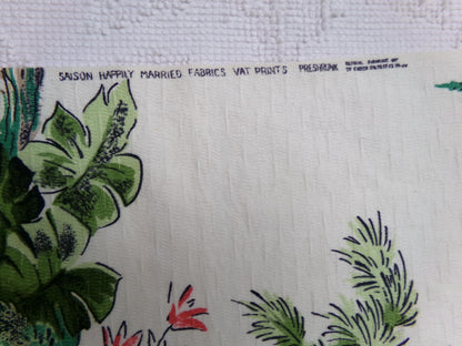 Polynesian Paradise Vintage Barkcloth Fabric Panel Shabby Tropical Garden Fantasy 23" x 28"