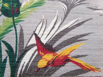 Vintage Barkcloth Fabric in Rare Hummingbird Tropical Design, Midcentury Tropical Craft Material, 16" x 19"
