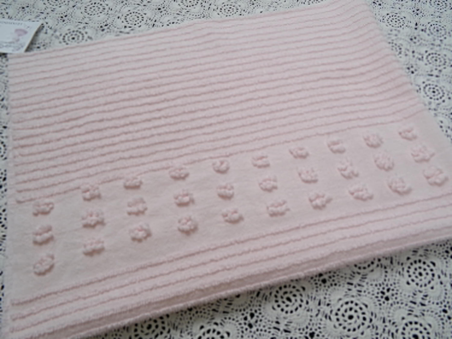 Pastel Pink Vintage Chenille Fabric Simple Dot Stripes Sewing Material 28" x 21"