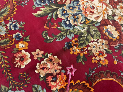 Vintage Ralph Lauren Silk Square Scarf Burgundy Floral Baroque Elegance Japan
