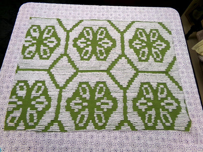 Boho Vintage Chenille Bedspread Fabric, 70s Green White Daisy 19x26" Lightweight Pc