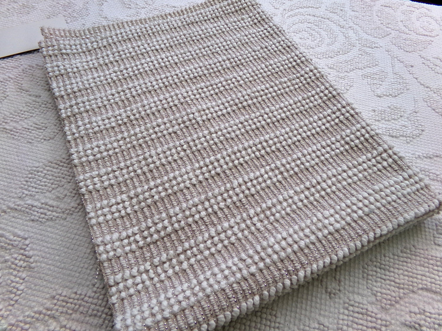 Chic Mocha Vintage Chenille Fabric Silver Lurex & White Pearl Pops 20" x 24"