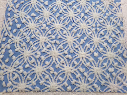 Blue & White Vintage Chenille Fabric Dimensional Snowflake Dots Quilting Craft Supply, 20" x 24"