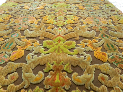vintage Bates cut velvet fabric, earthy coppertone boho tapestry style design, 24" x 22" piece for wallhanging, small bags