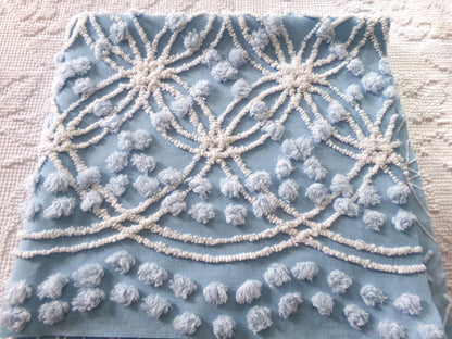 coastal blue vintage chenille fabric, popular beach vibes 22" x 24" inch piece of cotton quilt material for sewing & crafts