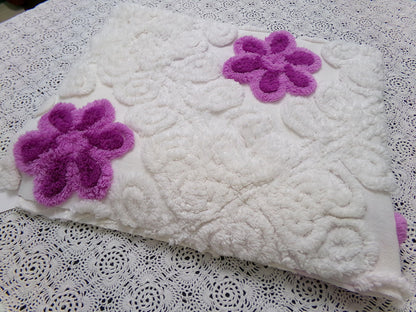 Snowy Violets Vintage Chenille Bedspread Fabric Purple & White 26 x 20" Piece