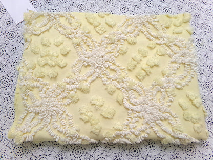 Cheerful Vintage Chenille Bedspread Fabric sunny yellow quilt material 20" x 24"