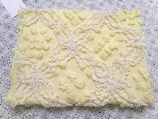Cheerful Vintage Chenille Bedspread Fabric sunny yellow quilt material 20" x 24"