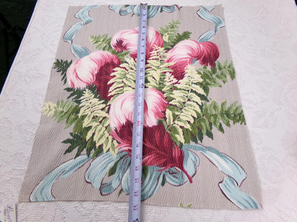 Pink Feather Plumes Vintage Barkcloth Style Fabric Rayon Texture Material 19x22"