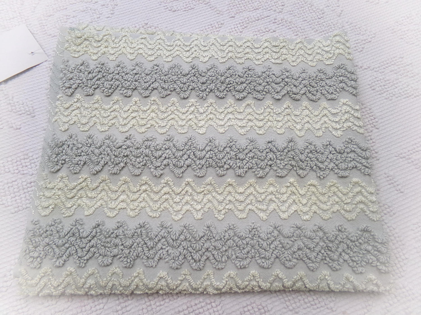 modern grey & white vintage chenille fabric, textured zig zag design, 21" x 18" unique piece of quilt material