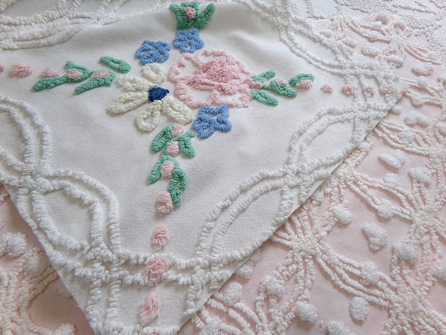 Floral Pink Vintage Chenille Fabric Bundle for Sewing, Quilting in Popular Cottage Style Patterns | 2 Pieces 12" x 18" each